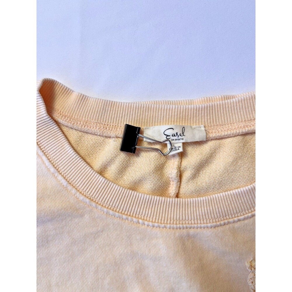 EASEL Size L Oversized Mineral Washed BOHO Heart Patch Top 100% Cotton - PEACH - Picture 7 of 10